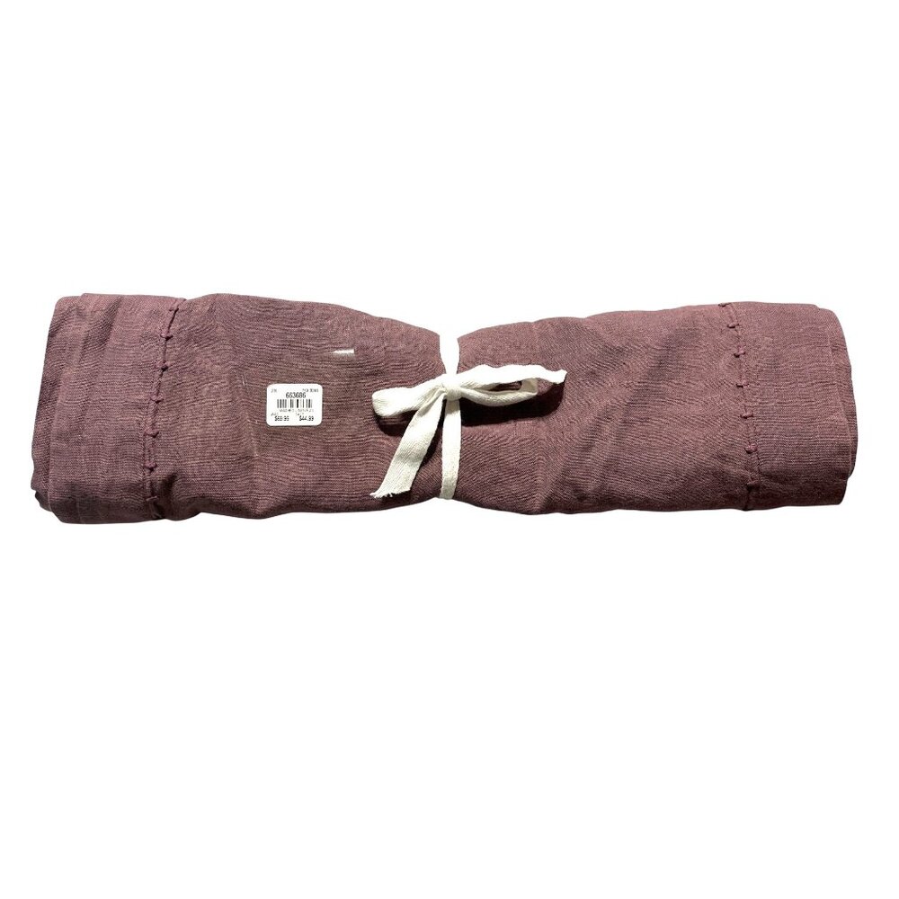 Williams Sonoma Italian Washed Linen Table Runner 18x108 Mauve Blanket Stitched